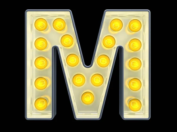 Gloeilamp letter M, retro gloeiende lettertype. 3D-rendering — Stockfoto