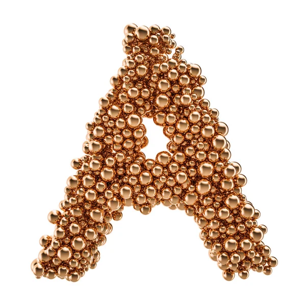 Gouden letter A van gouden ballen, 3D-rendering — Stockfoto