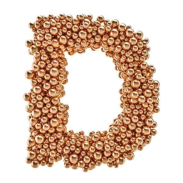 Gouden letter D van gouden ballen, 3D rendering — Stockfoto
