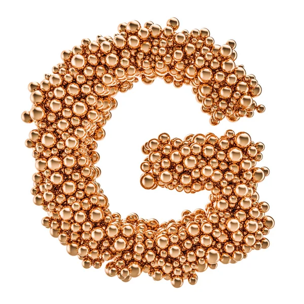 Golden letter G from gold balls, 3D rendering