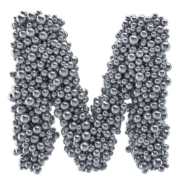 Metál levél M fém golyókkal, 3D renderelés — Stock Fotó