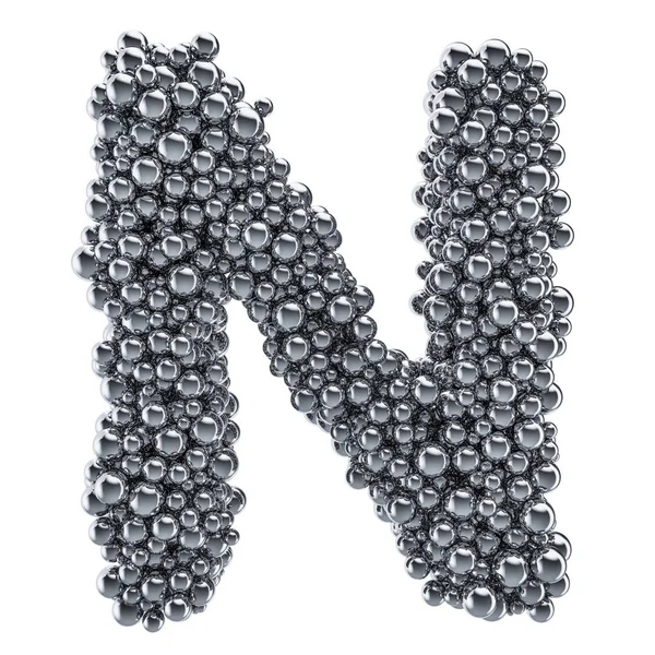 Metallic letter N uit metalen ballen, 3D-rendering — Stockfoto
