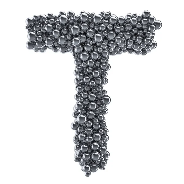 Metalliskt brev T från metallkulor, 3D-rendering — Stockfoto