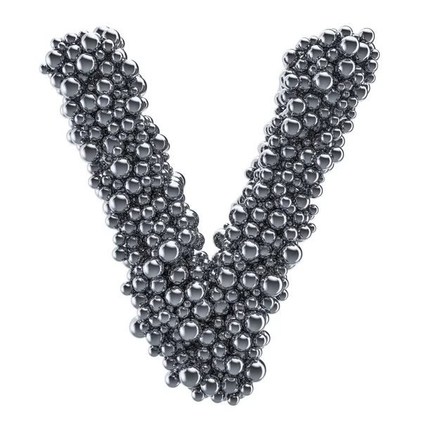 Металлическая буква V из металлических шаров, 3D рендеринг — стоковое фото