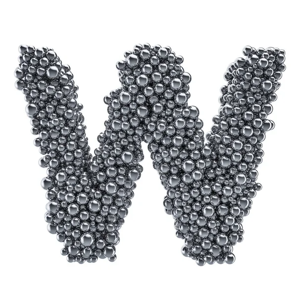 Metallic letter W uit metalen ballen, 3D-rendering — Stockfoto