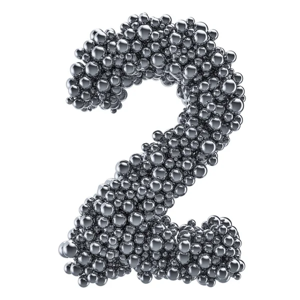 Número metálico 2 de bolas de metal, renderizado 3D — Foto de Stock