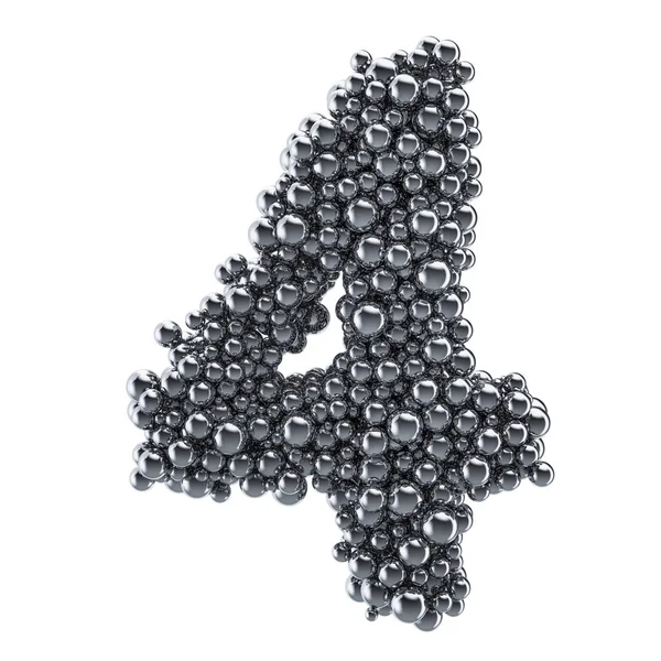 Número metálico 4 de bolas de metal, renderização 3D — Fotografia de Stock