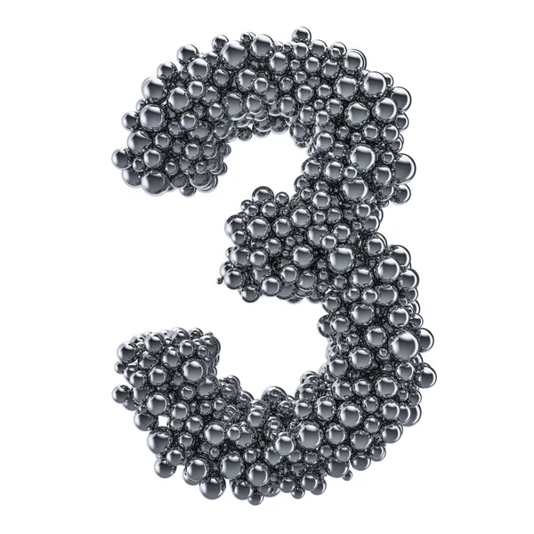 Número metálico 3 de bolas de metal, renderização 3D — Fotografia de Stock