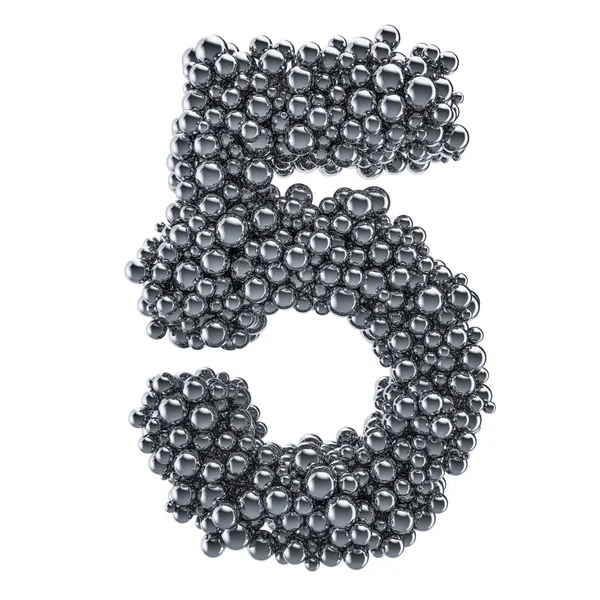 Metallic number 5 from metal balls, 3D rendering — Stock Photo, Image