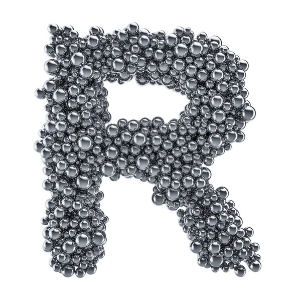 Metalliskt bokstaven R från metallkulor, 3D-rendering — Stockfoto