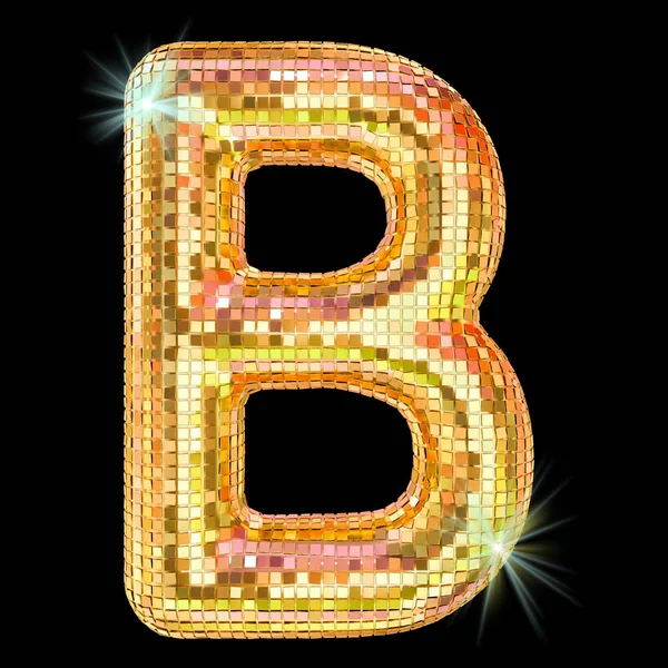 Discoschrift, Buchstabe b aus goldenen Glitzerspiegelfacetten. 3d rende — Stockfoto