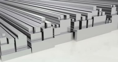 Çelik kare çubuklar, döngü animasyon yığını. 3d render
