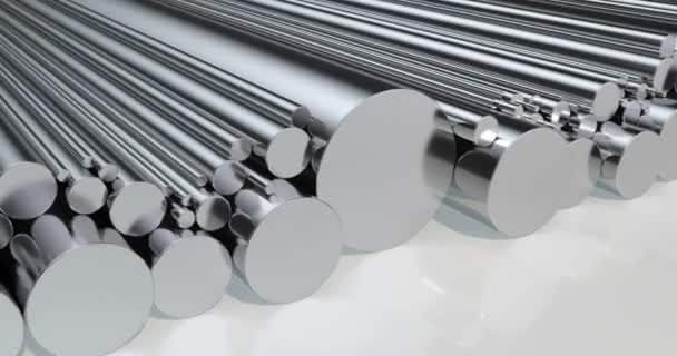 Stack of steel round bars, loop animation. 3D rendering — Stock Video