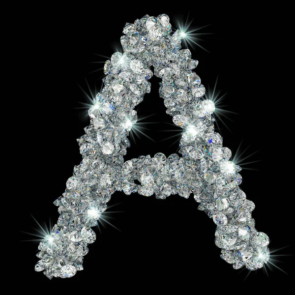Litera A z diamentów. Renderowanie 3D — Zdjęcie stockowe
