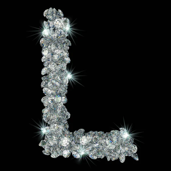 Bokstaven L från diamanter. 3D-rendering — Stockfoto
