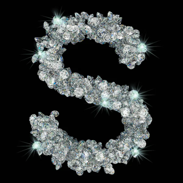 Bokstaven S från diamanter. 3D-rendering — Stockfoto