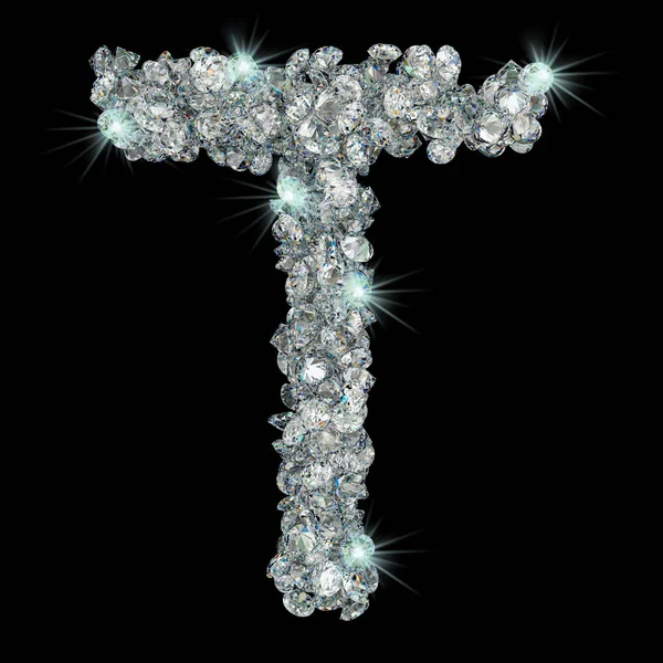 Bokstaven T från diamanter. 3D-rendering — Stockfoto