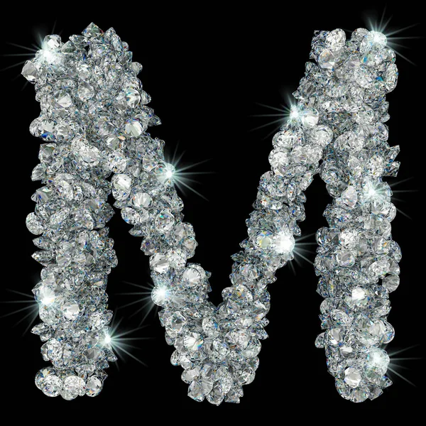 Letter M van diamanten. 3D-rendering — Stockfoto