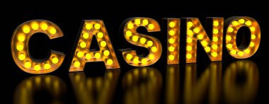 Altın ampul harflerden Casino tabela, retro parlayan f