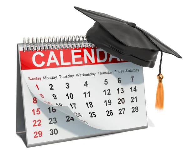 Calendario de escritorio con tapa de graduación, renderizado 3D —  Fotos de Stock