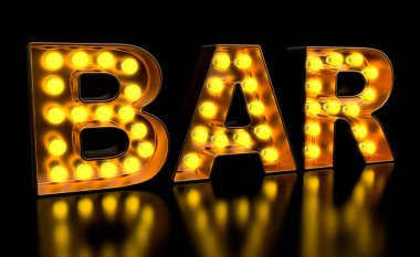 Altın ampul harfleri, retro parlayan yazı tipi bar tabelası