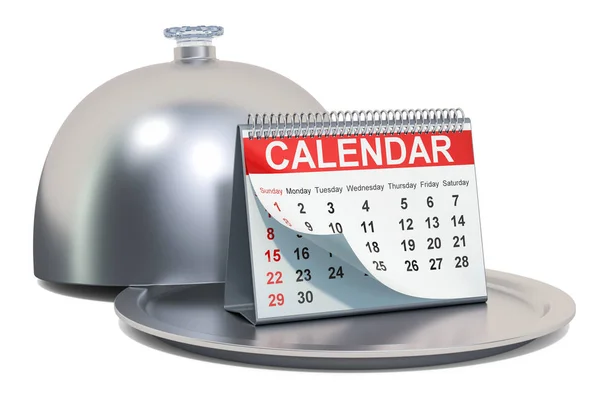 Calendario de escritorio con cloche de restaurante, renderizado 3D —  Fotos de Stock