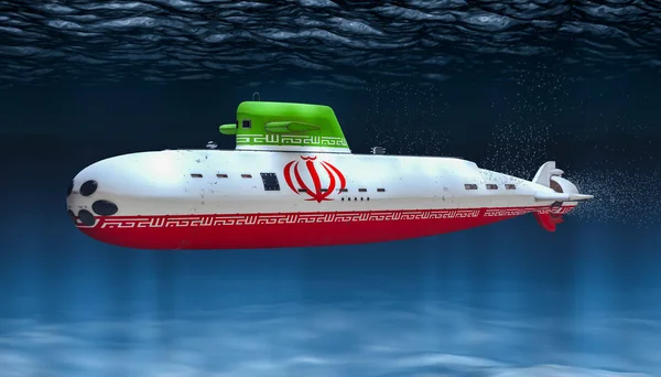 Подводная лодка ВМС Ирана, концепция. 3D рендеринг — стоковое фото