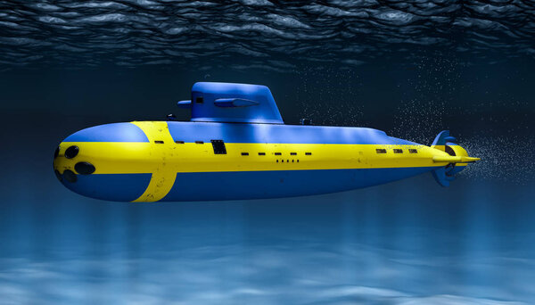 Submarine of Swedish Navy, concept. 3D rendering