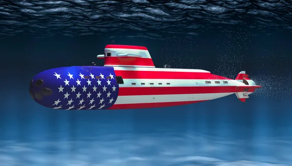 Okręt podwodny Marynarki Wojennej Stanów Zjednoczonych, koncepcja. Renderowanie 3D — Zdjęcie stockowe