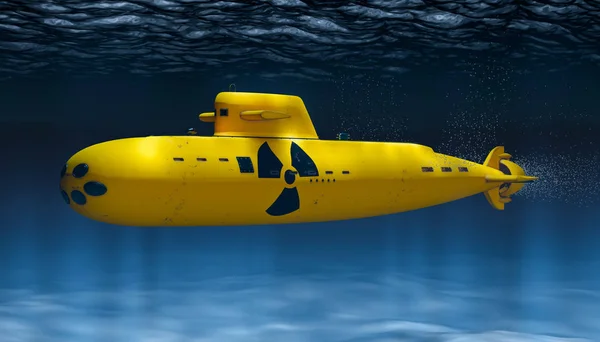 Submarino nuclear amarelo, renderização 3D — Fotografia de Stock