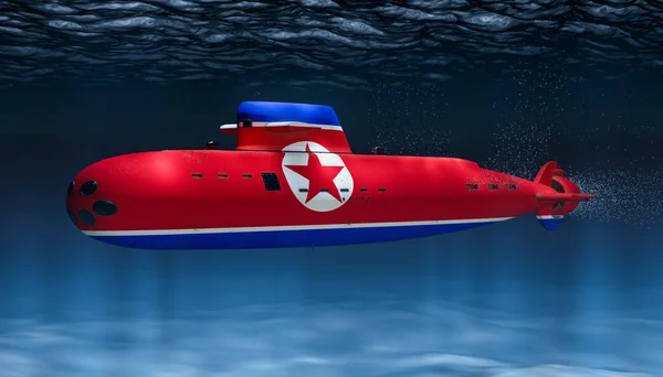 Подводная лодка ВМС Северной Кореи, концепция. 3D рендеринг — стоковое фото