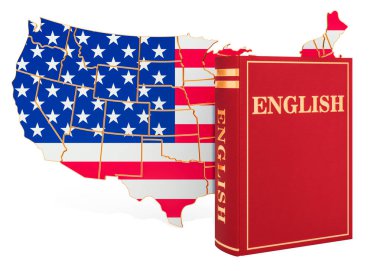Amerika Birleşik Devletleri haritası ile İngilizce dil kitabı, 3d renderin