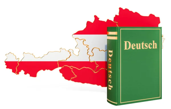 Deutsch libro en idioma con mapa de Austria, representación 3D —  Fotos de Stock