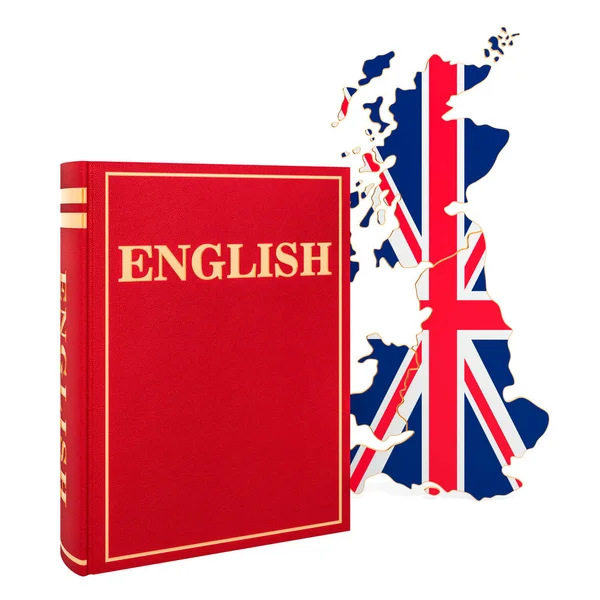 Libro in lingua inglese con mappa di Gran Bretagna, rendering 3D — Foto Stock