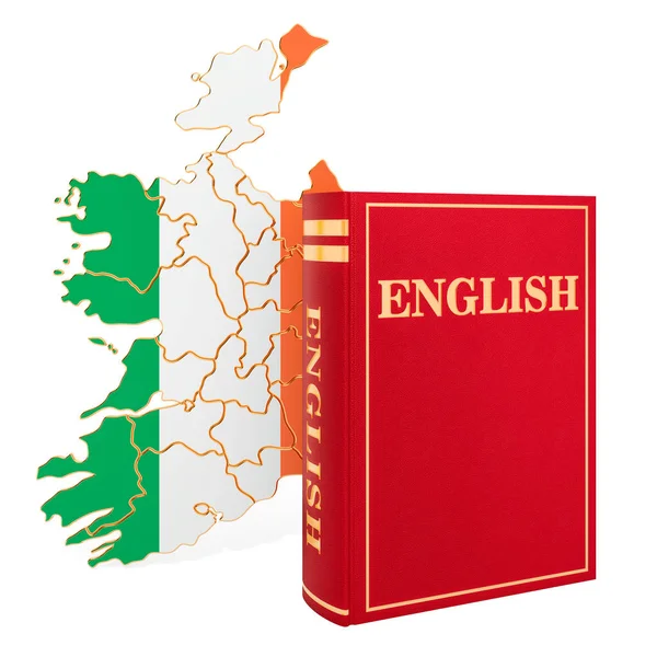 English language book with map of Ireland, 3D rendering