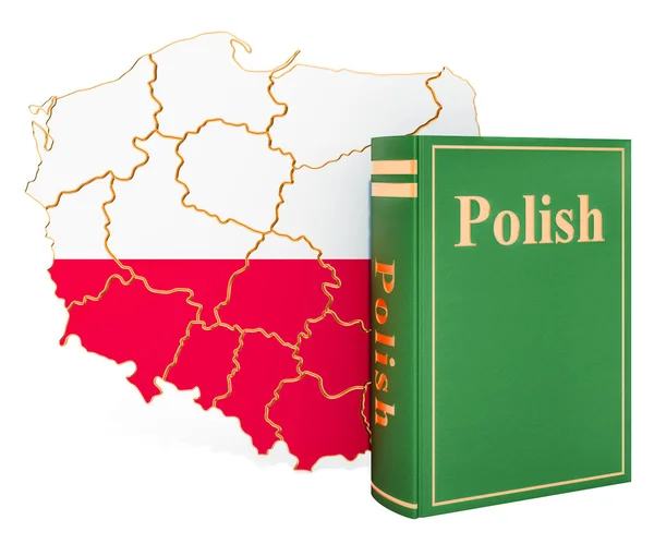 ポーランドの地図、3Dレンダリングを持つポーランド語の本 — ストック写真