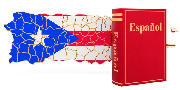 Spanish language book with map of Puerto Rico, 3D rendering