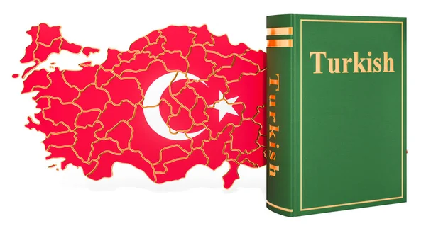 Turkish language book with map of Turkey, 3D rendering