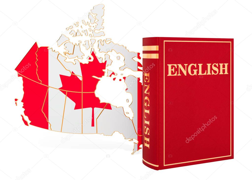 English language book with map of Canada, 3D rendering