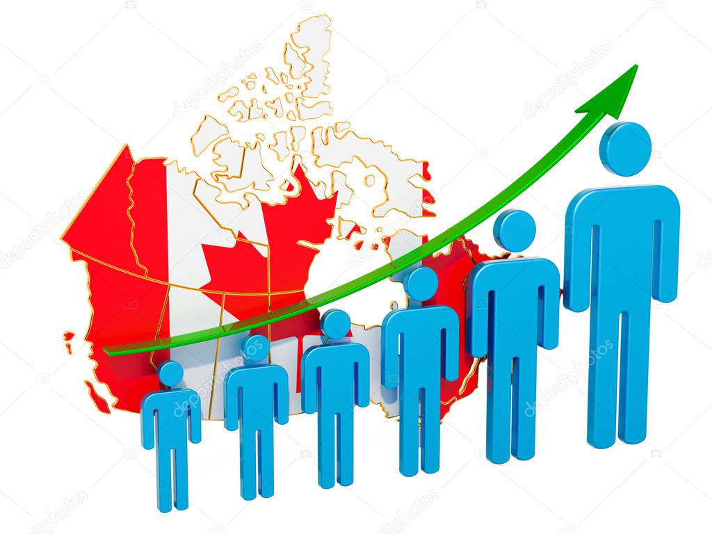 Rating of employment and unemployment or mortality and fertility in Canada, concept. 3D rendering isolated on white background