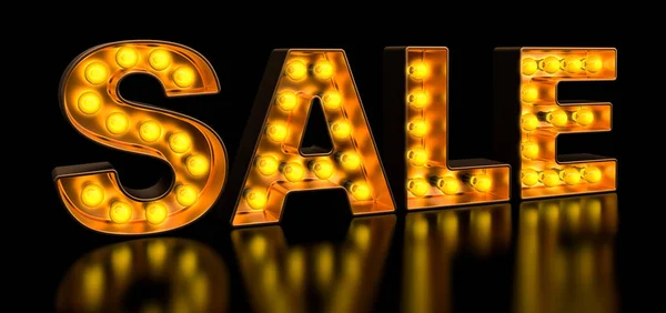 Sale signboard from golden light bulb letters
