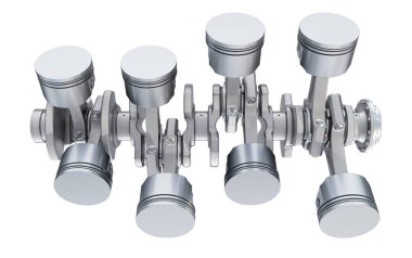 V8 motor pistonları, üst görünüm. 3d render