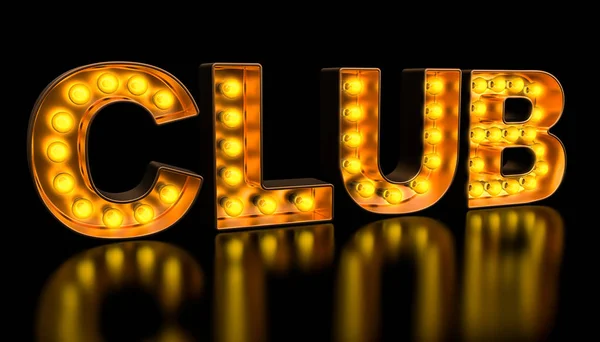 Club jelzőtábla arany villanykörte betűkkel — Stock Fotó