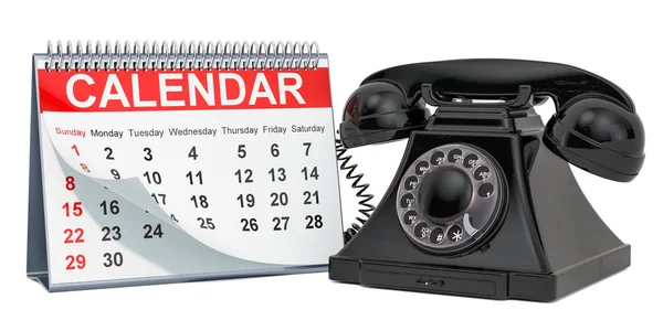 Stolní kalendář s telefonem, 3D vykreslování — Stock fotografie