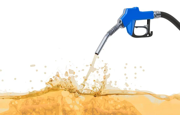 Ugello pompa carburante con benzina, rendering 3D — Foto Stock