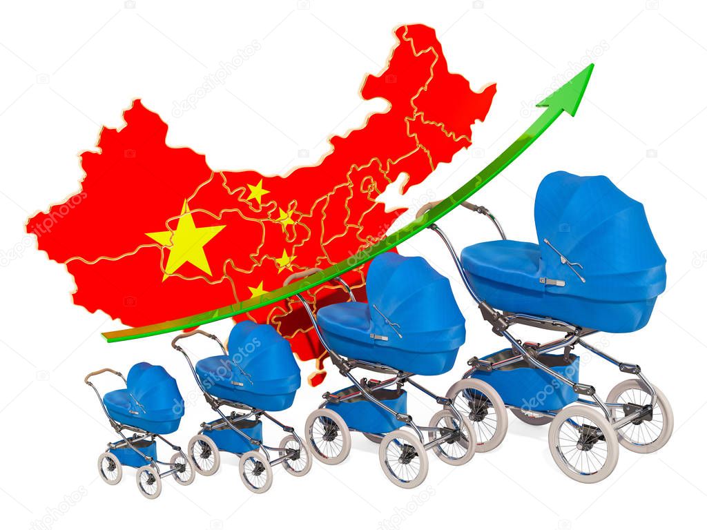 Growing birth rate in China, concept. 3D rendering
