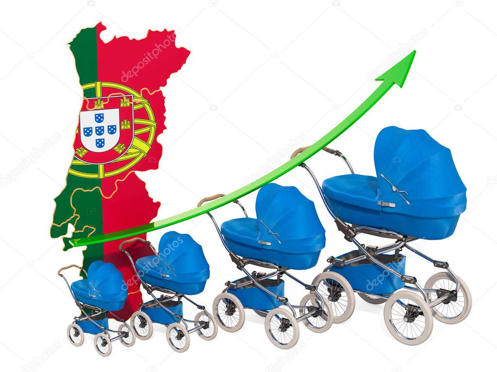 Growing birth rate in Portugal, concept. 3D rendering