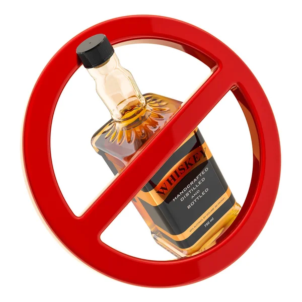 Concetto di proibizione dell'alcol. Bottiglia di whisky all'interno proibita — Foto Stock