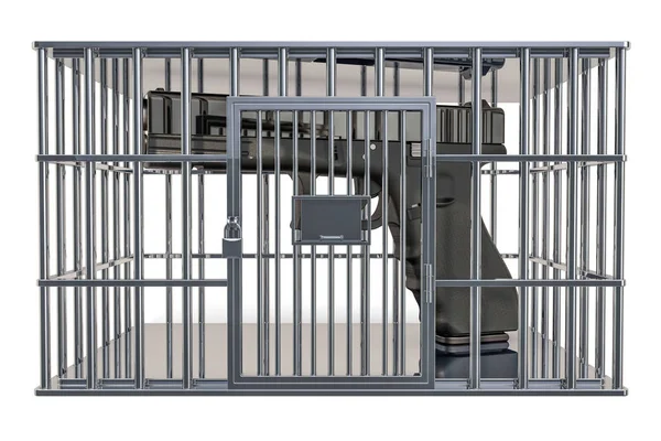 Клітка, тюремна комірка з пістолетом, 3D рендеринг — стокове фото