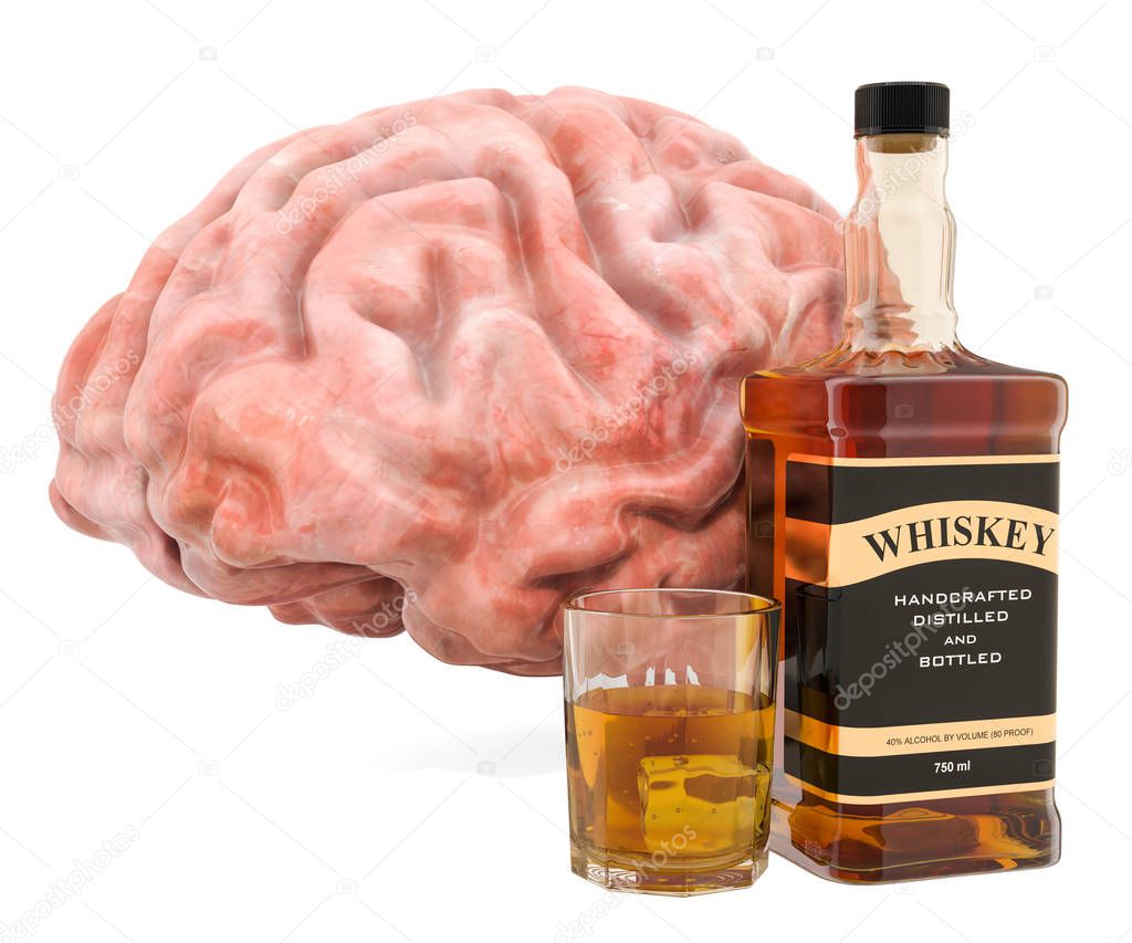 Brain and alcohol drink, alcohol-related brain damage concept